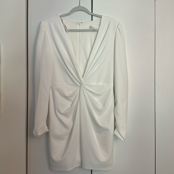 Tadashi Shoji Sabine Plunge V-Neck Twist-Front Long-Sleeve Mini Dress - Picture 5 of 8